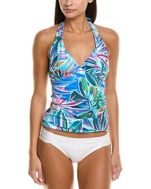 La Blanca Palm Halter Goddess Tankini Top - Blue
