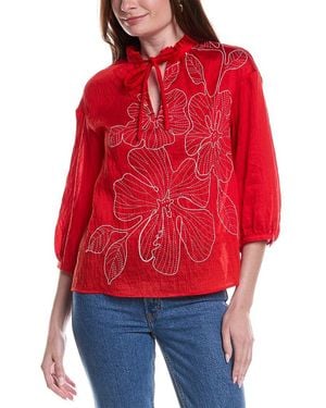 Vince Camuto Wide Pleat Collar Oversized Blouse - Red