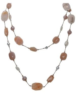 Margo Morrison Peach/ Coated Moonstone, Agate, Pyrite Necklace - Metallic
