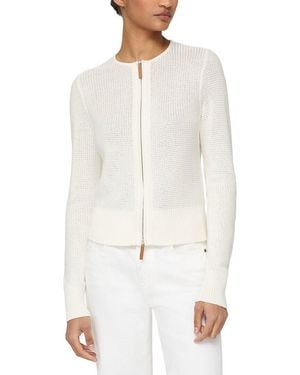 Lafayette 148 New York Textured Crewneck Silk-Blend Cardigan - White