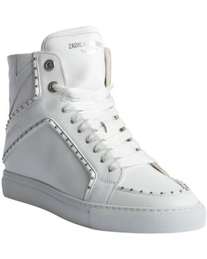 Zadig & Voltaire High Flash Smooth Leather Trainer - Grey