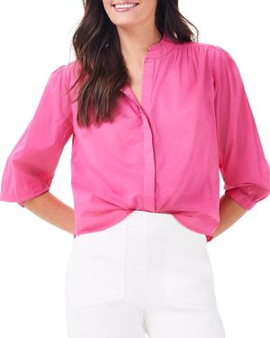 NIC+ZOE Ruffle Neck Girlfriend Shirt - Pink