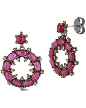 Banji Jewelry Silver 0.98 Ct. Tw. Diamond & Glass Filled Ruby Drop Earrings - Pink