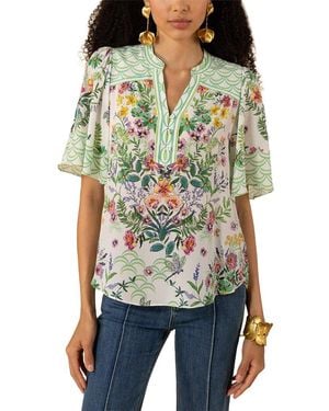 Hale Bob Noah Elbow Sleeve Silk Knit Top - Multicolor