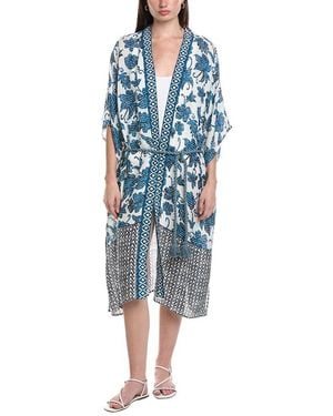 Echo Batik Linen-Blend Longline Duster - Blue