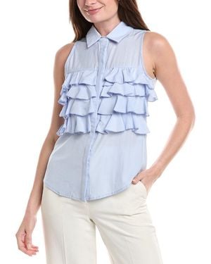 Gracia Ruffle Front Blouse - Blue