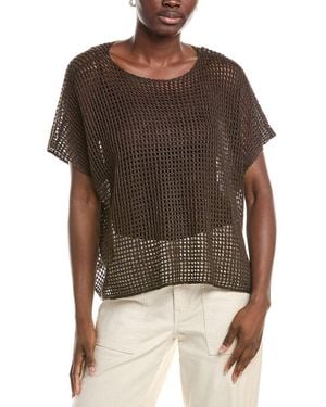 Eileen Fisher Bateau Neck Cap Sleeve Linen Sweater - Brown