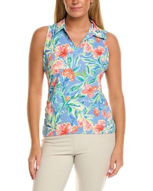 Stella Parker Ruched Split Neck Polo Shirt - Blue
