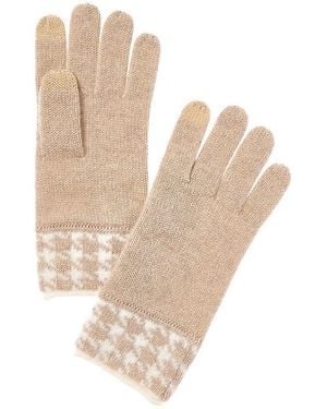 Bruno Magli Houndstooth Jacquard Cashmere Gloves - Natural
