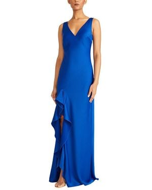 ML Monique Lhuillier Ashlynn Ruffle Satin Gown - Blue
