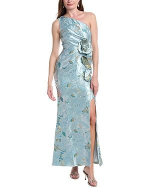 Adrianna Papell Metallic Jacquard Rose Gown - Blue