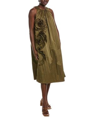 Gracia Ruffle Flower Applique Midi Dress - Green