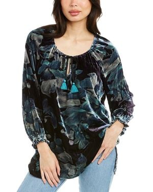 Johnny Was Glowing Iris Bishop Sleeve Peasant Silk-blend Blouse - Multicolor