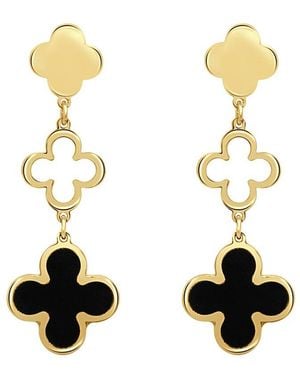 Italian Gold 14K Onyx Clover Dangle Earrings - Metallic