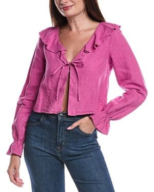 Nation Ltd Camila Ruffle Tie-Front Linen Top - Red