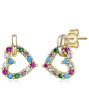 Rachel Glauber 14K Plated Cz Heart Earrings - Blue
