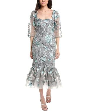 Marchesa Puff Sleeve Midi Dress - Blue