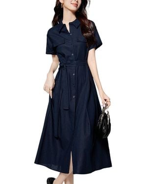 ONEBUYE Linen-Blend Dress - Blue