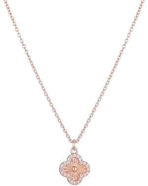 Adornia 14K Rose Plated Cz Button Clover Halo Necklace - Metallic