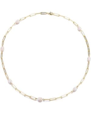 Adornia 14K Plated 8Mm Pearl Station Paper Clip Chain Necklace - Natural