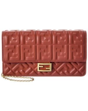 Fendi Baguette Ff Leather Wallet On Chain - Red