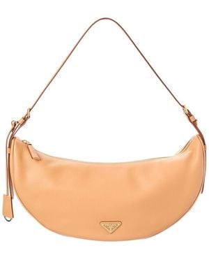 Prada Demi-Lune Large Leather Hobo Bag - Natural