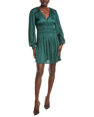 Maje Plisse Satin Mini Dress - Green