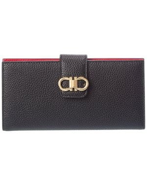 Ferragamo Double Gancini Leather Wallet - Black