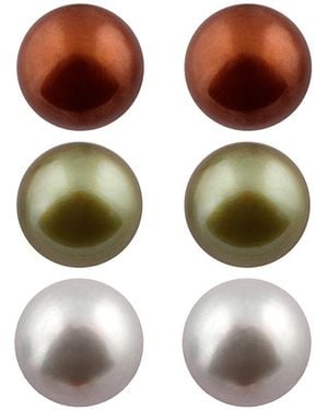 Splendid Silver 8-9mm Freshwater Pearl Set Of 3 Studs - Green