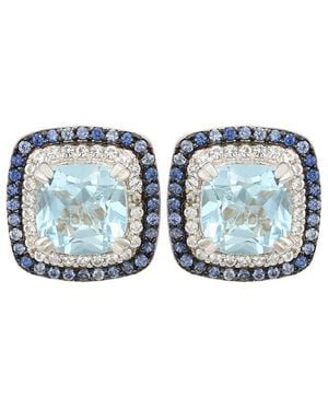 Suzy Levian Silver 0.02 Ct. Tw. Diamond & Gemstone Double Halo Studs - Blue