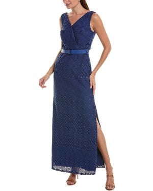 Kay Unger Hendrix Lace Column Gown - Blue