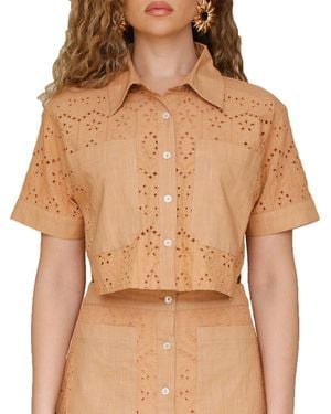 Avec Les Filles Eyelet Block Boxy Shirt - Brown