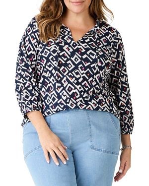NIC+ZOE Plus Angles Linen-Blend Top - Blue