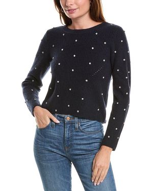 Tahari L/slv Crew Nk Back V-wrap Rib Beaded P - Blue
