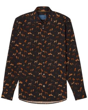 Robert Talbott Reynolds Dog Print Pinwale Corduroy Shirt - Black