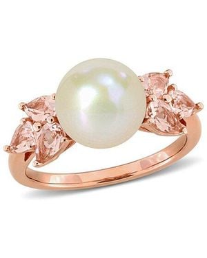 Rina Limor 14k Rose Gold 1.50 Ct. Tw. & 9-9.5mm Pearl Ring - White