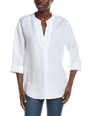 Anne Klein V-Neck Linen-Blend Tunic - White