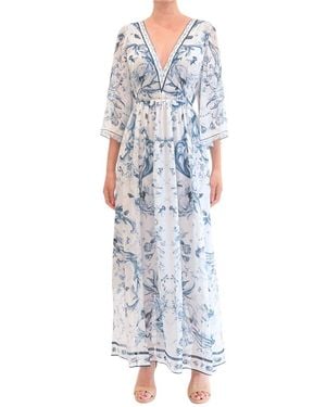 Marchesa Gathered Silk Chiffon Maxi Dress - Blue