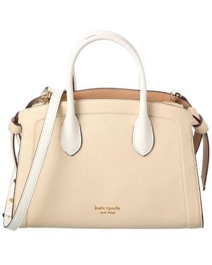 Kate Spade Knott Colorblocked Pebbled Leather Medium Zip Top Satchel - Natural