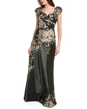 Teri Jon Metallic Jacquard Gown - Gray
