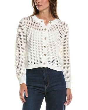 Cece Texture Mesh Long Sleeve Cardigan - White