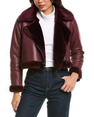 L'Agence Pike Crop Shearling Jacket - Red