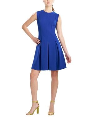 Natori Solid Knit Crepe Sleeveless Pleated Dress - Blue