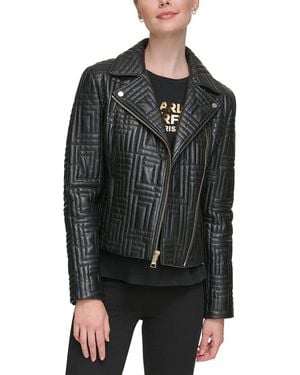 KARL LAGERFELD Leather Moto Jacket - Black