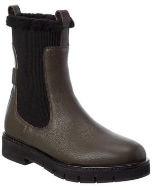Ferragamo Rook F1 Leather & Shearling Boot - Black