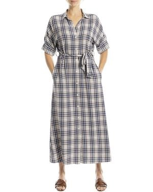 Max Studio Large Roll Sleeve Belted Dress - Grey