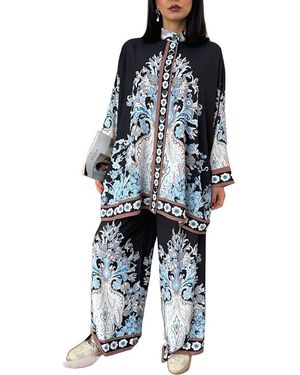 WELLWAY 2Pc Blouse & Pant Set - Blue