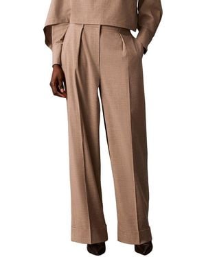 Calvin Klein Fly Front Cuffed Wide Leg Pant - Natural