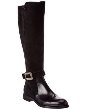 Roger Vivier Suede & Leather Knee-High Boot - Black