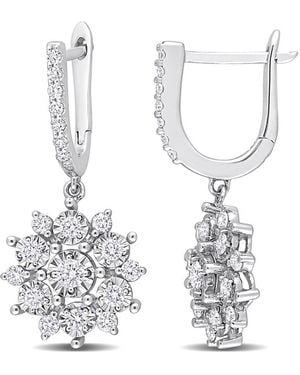 Rina Limor 14k 0.83 Ct. Tw. Diamond Floral Drop Clip-on Earrings - White